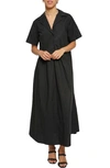 Know One Cares Notch Collar Midi Shirtdress In Black