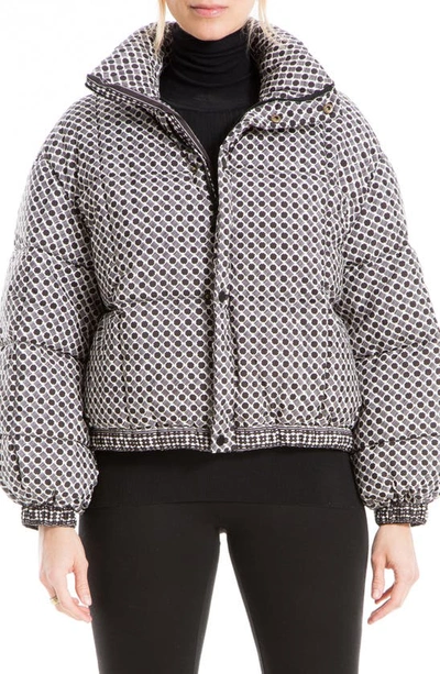 Max Studio Geo Print Puffer Jacket In Black Cream
