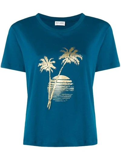Saint Laurent Sunset Print T-shirt In Blue