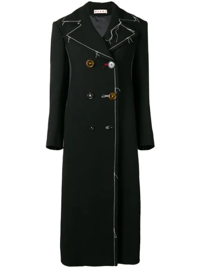 Marni Long Contrast Stitching Peacoat In Black