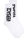 Versace Logo Printed Socks - White