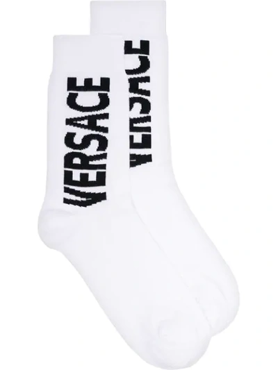 Versace Logo Printed Socks - White