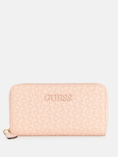 Guess Factory Bowie Debossed Logo Zip-around Wallet In Gold