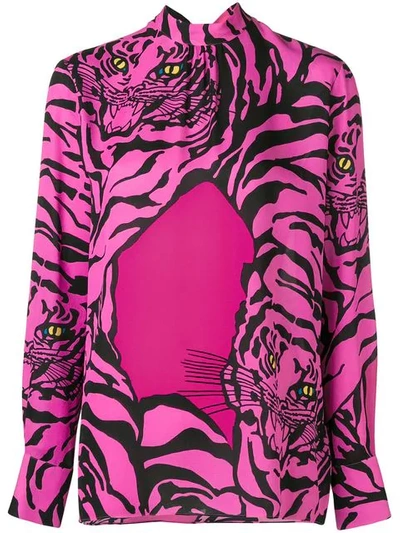 Valentino Tiger Print Blouse In Disco Pink|fuxia