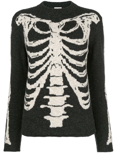 Saint Laurent Jacquard Knit Skeleton Sweater - Black