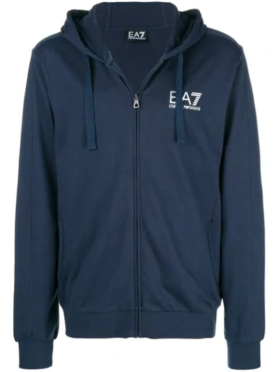 Ea7 Logo Zipped Hoodie In Blue