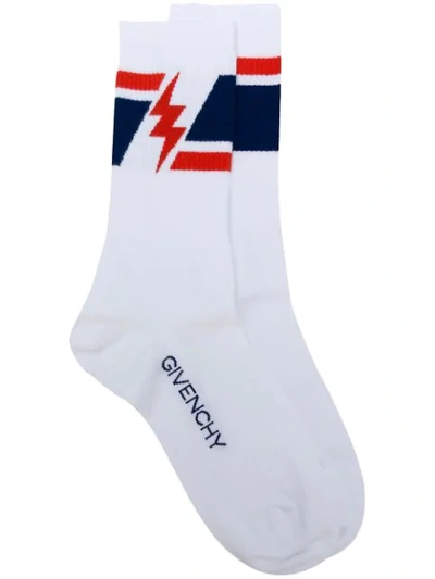 Givenchy Men's Geometric Lightning Bolt Socks In 100 White