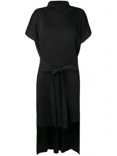 Mm6 Maison Margiela Ribbed Knit Layered Dress - Black