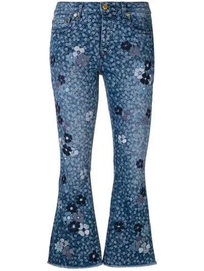 Michael Michael Kors Floral Printed Flared Jeans In Blue