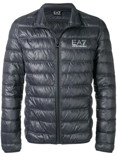 Ea7 Padded Zipped Jacket In Grey