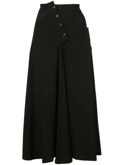 Y's Asymmetric Button Midi Skirt In Black