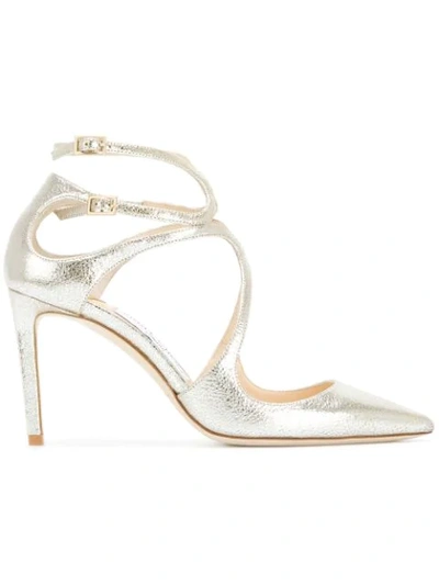 Jimmy Choo Metallic Lancer 85 Pointed Toe Leather Pumps In White