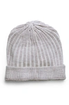 Saachi Slouchy Rib Knit Beanie In Grey Ivory