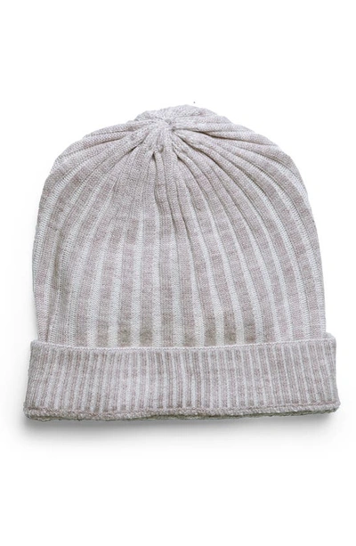 Saachi Slouchy Rib Knit Beanie In Grey Ivory