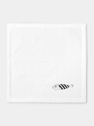 Loretta Caponi Striped Fish Embroidered Cotton Washcloth In White