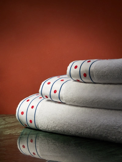 Loretta Caponi Stripes & Dots Embroidered Cotton Bath Sheet In White