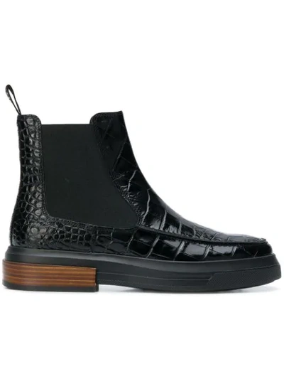 Tod's Croc-effect Boots In Black
