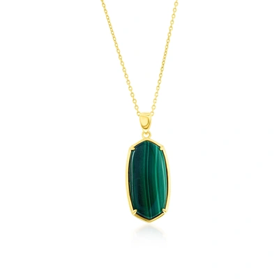 Simona Sterling Silver Long Hexagon Malachite Pendant Necklace - Gold Plated In Green