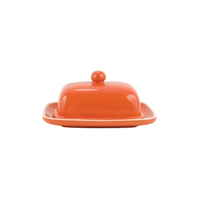 Vietri Chroma Coral Butter Dish In Orange