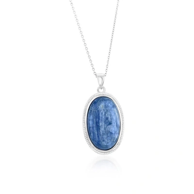 Simona Sterling Silver Oval Kyanite Beaded Border Pendant Necklace In Blue