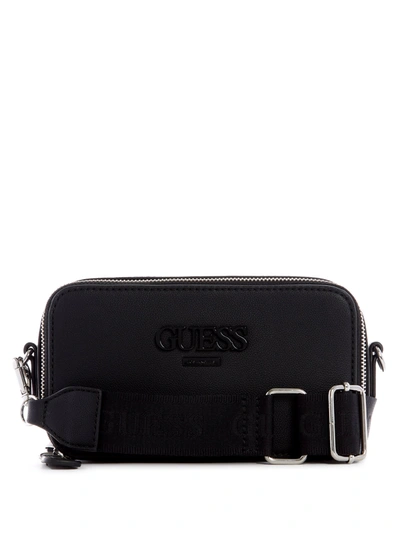 Guess Factory Lewistown Double Zip Crossbody In Black