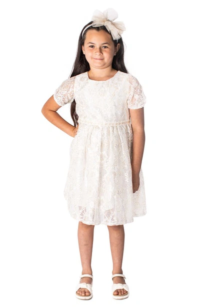 Popatu Babies' Short Sleeve Lace Dress In White
