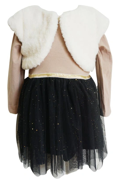 Popatu Kids' Tulle Party Dress With Faux Fur Bolero In Ivory