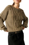 Free People Frankie Cable Cotton Sweater In Olive Stone