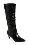 Steve Madden Lavan Pointed Toe Knee High Boot In Black Croco