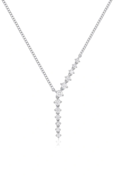 Ef Collection Waterfall Prong Set Diamond Y-necklace In 14k White Gold