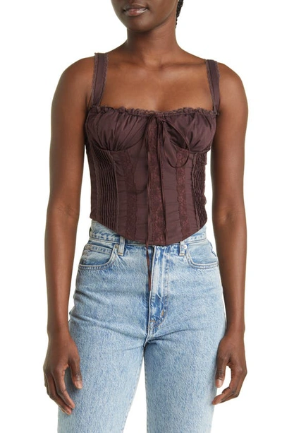 House Of Cb Gini Cotton Blend Corset Top In Rich Brown