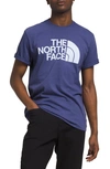 The North Face Half Dome Logo Graphic Tee In Cave Blue/ Cave Blue