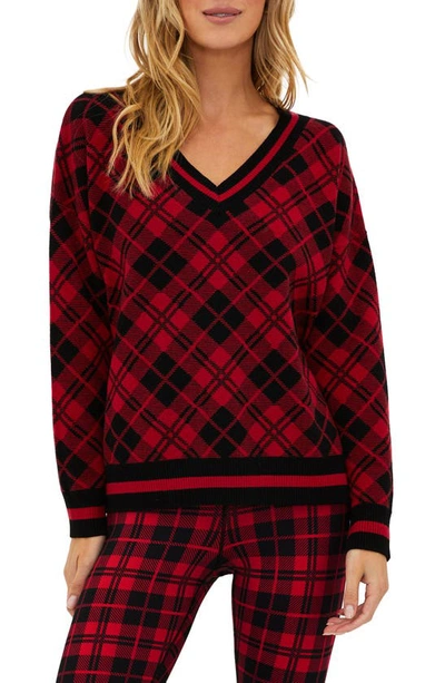 Beach Riot Joey Plaid V-neck Sweater In Merry Plaid