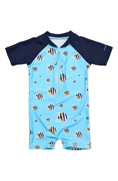 Snapper Rock Babies' Kids' Angel Fish Short Sleeve One-piece Rashguard Swimsuit In Blue