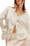 Free People Shooting For The Moon Satin Shirt In Gold