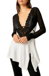 Free People Rendezvous Lace Trim Top In Black