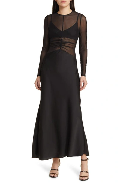 Misha Collection Ginger Sheer Long Sleeve Mixed Media Gown In Black