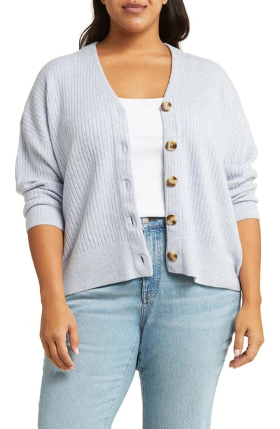 Madewell Cameron Rib Coziest Yarn Cardigan Sweater In Heather Serene Blue