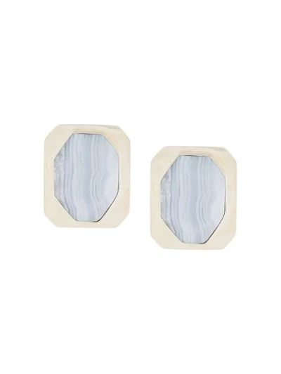 Liya Blue Lace Agate Earrings - Metallic
