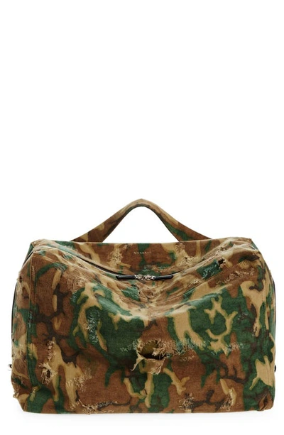 Givenchy Large Pandora Camo Print Duffle Bag In Brown/ Khaki