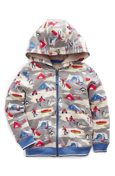 Mini Boden Kids' Ski Print Fleece Lined Zip-up Hoodie In Grey Arctic Explorer