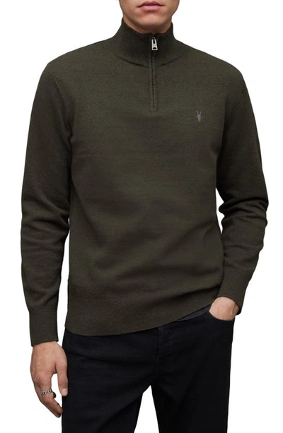 Allsaints Kilburn Half Zip Wool Blend Pullover In Dark Ivy Green