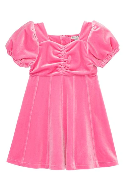 Habitual Kids Kids' Princess Seam Puff Sleeve Velour Party Dress In Pink