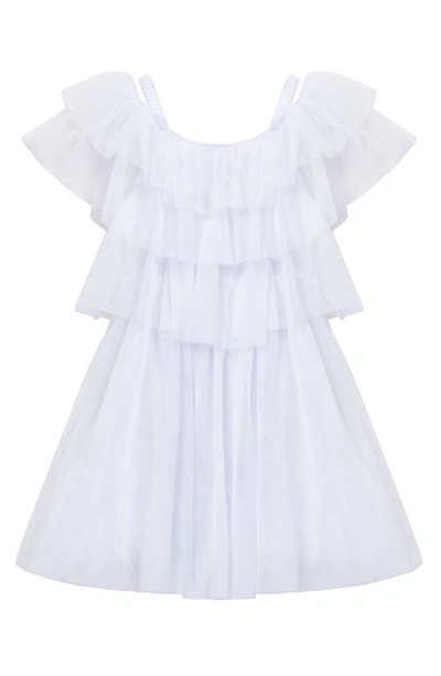 Habitual Kids' Ruffle Mesh Dress In White