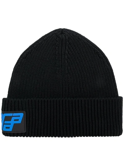 Prada Ribbed Wool Beanie Hat In Nero