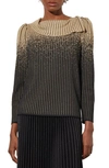 Ming Wang Stripe Split Cowl Neck Sweater In Black/ Gold