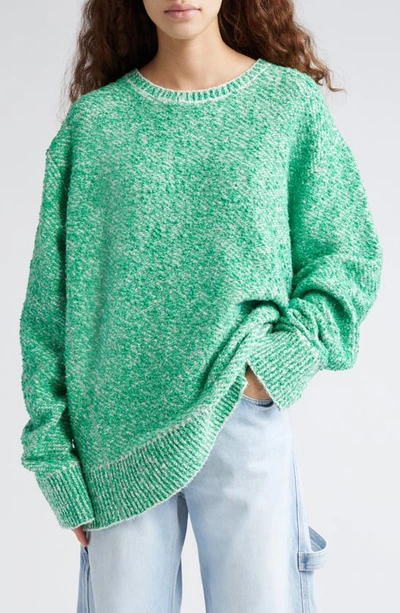 Stella Mccartney Cotton Blend Bouclé Sweater In White/ Green