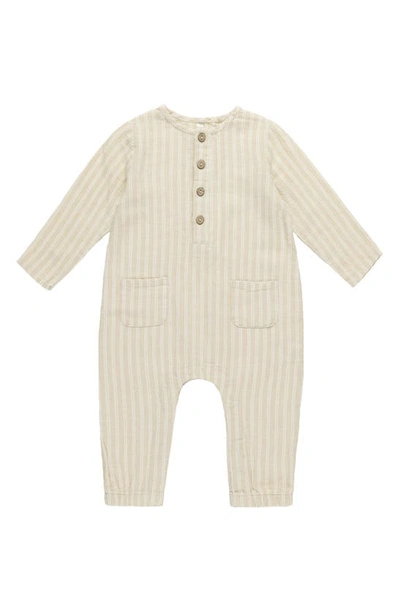 Rylee + Cru Babies' Stripe Long Sleeve Romper In Champagne-stripe