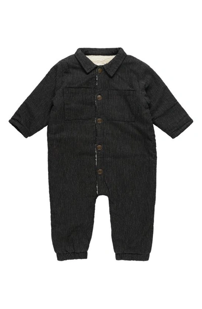 Rylee + Cru Babies' Stripe Faux Shearling Lined Romper In Black-stripe
