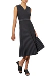 Ming Wang Stripe Sleeveless Midi Sweater Dress In Blk/ Granite